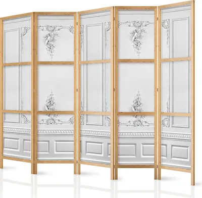 Zdjęcie produktu dla Ekran XXL 225x172 cm 5-częściowy jednostronny elegancki ekran prywatności ścianka działowa ścianka działowa do pokoju drewniany motyw deco domowe biuro botanika natura abstrakcja i-B-10024-bh-c