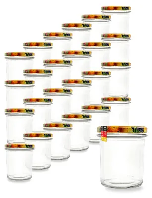 Produktbild von 24er Set Sturzgläser 340 ml mit Twist-Off Deckel und Obstdekor zum Einmachen von Suppen, Babynahrung, Dips oder zur Aufbewahrung von Tee und Kräutern