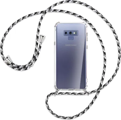 Produktbild von Handykette Backcover-Schutzhülle mit Band (Metall silberfarben) für Samsung Galaxy Note 9 - schwarz/grau/weiß