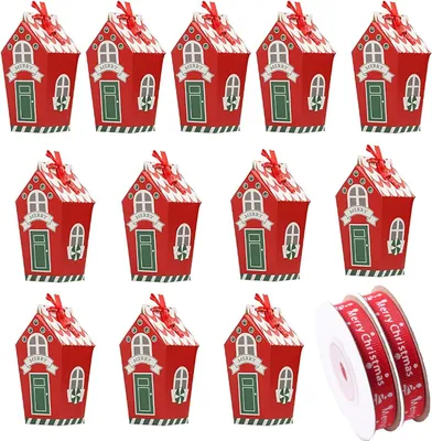 Produktbild von Geschenkzakjes Weihnachten 12 Stück - Rot - Mit Band - Für Weihnachtsgeschenke - Süßigkeiten - Kekse - Geschenkbeutel - Hochzeit