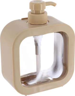 Image de TENDANCE | Doseur de savon - Distributeur de savon - 500 ml - Beige - Pot à savon - Transparent