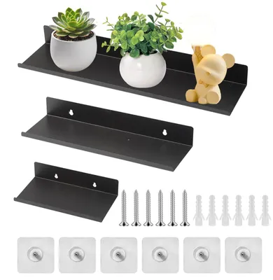 3er-Set schwebende Wandregale aus Stahl, schwarz, 40/30/20 cm