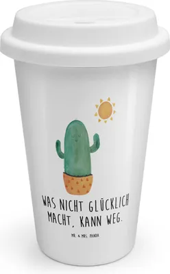Produktbild von Mr. & Mrs. Panda ToGo Kaffeebecher Kaktus Sonne - Weiß - Geschenk, Glück, Kakteen, To Go Becher, Scheidung, Freundin, Coffee, Thermobecher, Thermokaffeebecher