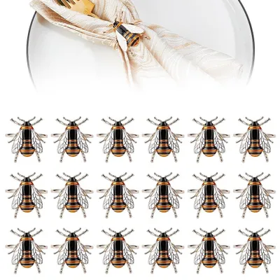 Produktbild von Set aus 18 Goldenen Emaille Bienen Serviettenringen zur Tischdekoration
