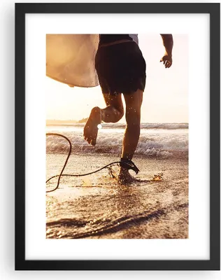 Produktbild von Gerahmtes Poster - Schwarzer Rahmen - Surfen Strand Freude - 30x40 cm - Wand Bild - Wanddeko - Wandbilder - Kunstposter - Wandposter - Bilderrahmen - Bilder - Kunstdruck - P2BPA30x40-4801