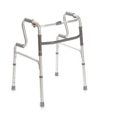 A medical walker against a white background.