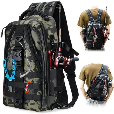 Produktbild von PolkaHome® Wasserdichte Angelrucksack mit Rutenhalter, multifunktionale Angeltasche für Angeln, Camping, Wandern, Reisen und Radfahren