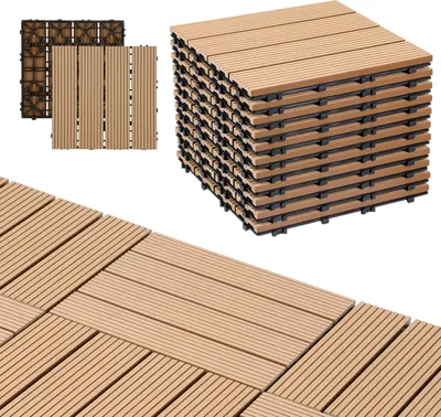 Immagine prodotto di Aopunly WPC 11x piastrelle per terrazze in legno á 30 x 30 x 2,2 cm, teak, 1m² piastrelle WPC a scatto, piastrelle per balconi resistenti alle intemperie