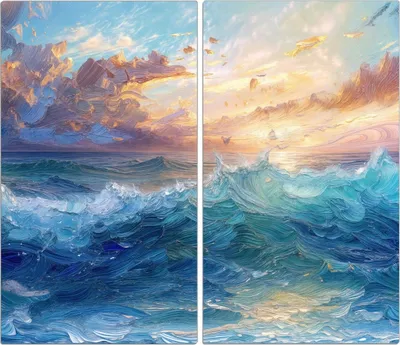 Produktbild von Spritzschutz Herdabdeckplatte Schneidebrett aus Glas Wellen und Himmel 2-Teilig (60x52cm)