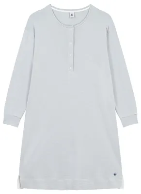 Imagen del producto de Camisón de algodón para mujer, marca Pe Bateau, con cuello tipo "tunisiano", a rayas, talla XXS, color gris