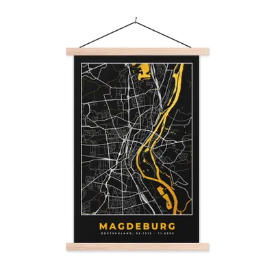 Produktbild von MuchoWow® Textilposter Madgeburg - Gold - Karte - Stadtplan - Deutschland 40x60 cm mit holzfarbenen Rahmen - Poster