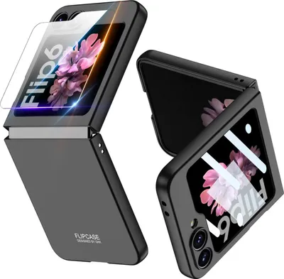 Produktbild von Hundyhülle für Samsung Galaxy Z Flip 6 / Z Flip 7 FE Schlank Hart PC Matt Schutzhülle mit Displayschutz Schwarz
