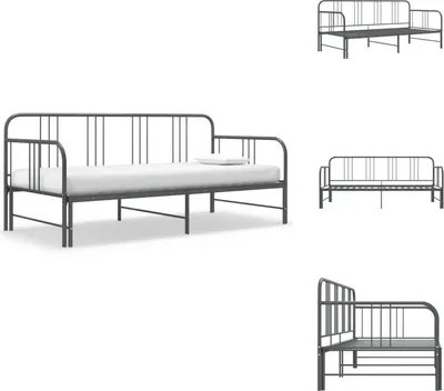 Productafbeelding van vidaXL Uittrekbare slaapbank, grijs, metalen frame, 90x200 cm - Bedden & Bedframes