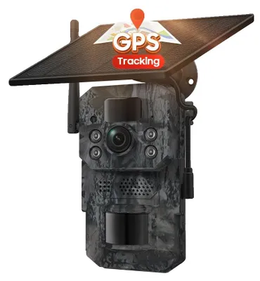 Image de Caméra de surveillance de la faune, alimentée par énergie solaire, vision nocturne, carte 4G-GPS de 128 Go