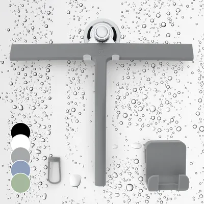 Produktbild von Gütewerk Duschabzieher, Silikon-Abzieher Dusche, Hygienischer Abzieher für Badezimmer, Duschwand & Fenster, Badezimmer Zubehör, 28cm Duschabzieher mit Halterung ohne Bohren