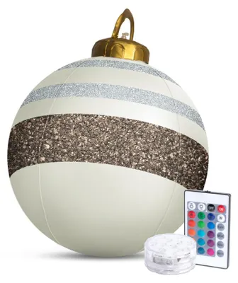 Produktbild von Weihnachtsbeleuchtung Outdoor mit Batterien - Riesige beleuchtete Weihnachtskugel 60 cm - Weiß/Braun - RGB-Farben + Fernbedienung