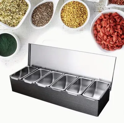 Image de Boîte à épices RVS à 6 compartiments – Seau rond pour épices et sauces