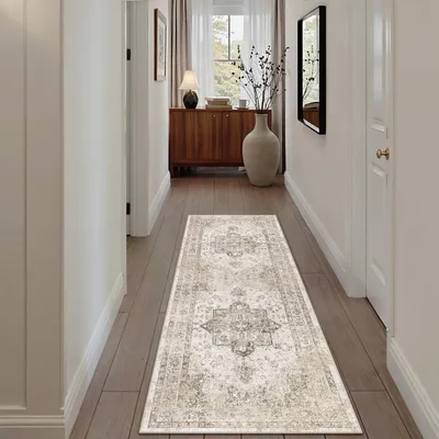 Productafbeelding van Läufer vloerkleed, vintage beige, 60x180 cm, wasbaar, polyester, antislip