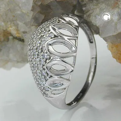 Produktbild von Gr. 59 - Ring 13mm mit vielen Zirkonias glänzend rhodiniert Silber 925 Ringgröße 59