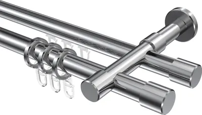 Produktbild von Interdeco Rundrohr-Innenlaufstange / Gardinenstange (Kombination) Chrom, Typ Prestige Santo (Kappe), 20 mm Ø 2-läufig, 520 cm