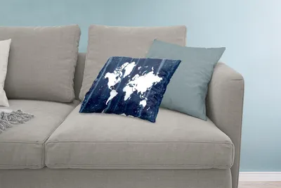 Produktbild von MuchoWow® Zierkissen Sofakissen Wohnzimmer Dekokissen 60x40 cm Weltkarte - Weiß - Blau - Kopfkissen - Polster mit Foto