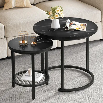 Produktbild von YITAHOME 2er Set Couchtisch Rund Beistelltisch Sofatisch Wohnzimmertisch, Ø60cm + 38cm, Schwarz