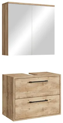 Zdjęcie produktu dla Badplaats Szafka pod Umywalkę Zestaw Florence 60 x 35 cm – Kasztanowy Dąb – Szafka Łazienkowa z Szafką z Lustrem
