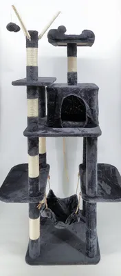 Produktbild von Kratzbaum Katze in anthrazit mit vielen Liegeflächen, Hängematte und Höhle, 50x50x155cm