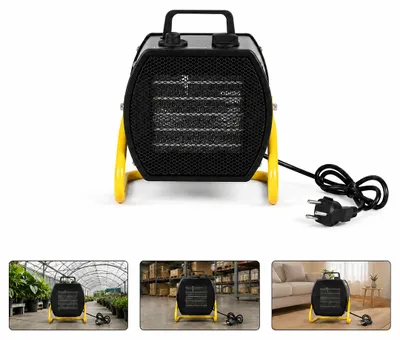 Produktbild von Peviasot Bauheizer 2000 W elektrischer Heizlüfter mit regelbarem Thermostat, Lüfterfunktion und 2 Heizstufen, für Garage und Werkstatt, Schwarz-Gelb, 20 m²