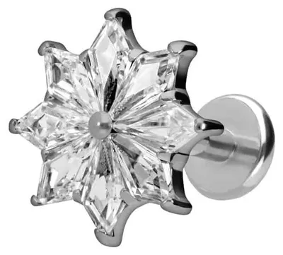 Produktbild von Ohrpiercing, Nasenpiercing Titan Labret mit Push Fit KRISTALLSTERN Silber Stablänge: 6mm | Stabstärke: 1,2mm