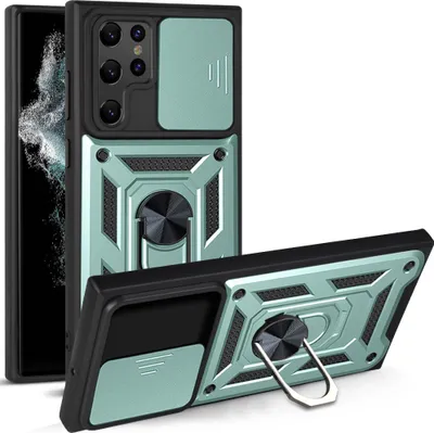 Image de Etui pour Samsung Galaxy S23 Ultra, étui en silicone avec anneau et protection de l'appareil photo Vert