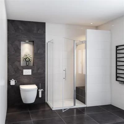 Produktbild von Duschtürx Seitenwand :80x76xH.195cm Eckig Duschkabinen 6mm NANO ESG-Glas eckdusche Drehtür Duschabtrennung Schwingtür