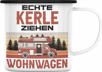 Produktbild von Trendation - Echte Kerle Ziehen Wohnwagen Camper Emaille Tasse Geschenke Wohnmobil für Männer Campingwagen Geschenkidee Zubehör Camping Opa Oma Rentner Lustig (Schwarz)