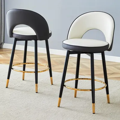 Produktbild von 360° drehbarer Barhocker, dunkelgrau+weißes PU, ergonomisch, 91 cm