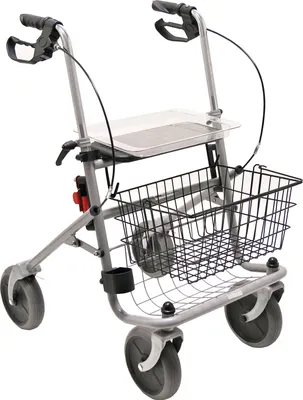 Produktbild von Drive Medical Rollator Cristallo, 5 kg, 61x67 cm gesamt, Griffhöhe 79-100 cm, Sitz 38x16x61 cm, Faltmaß 61x86x26 cm, pannensichere Räder, faltbar mit autom. Verriegelung, integrierte Sitzfläche, höhenverstellbare, ergonomische Griffe, Reflektoren, Feststellbremse, inkl. Korb, Tablett, Stockhalter, für innen & außen