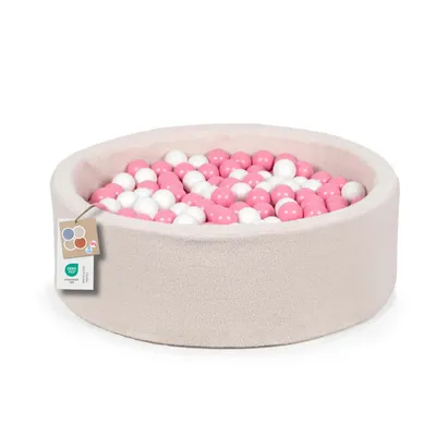 Produktbild von Bällebad Kinder ?100cm – Bällepool Baby Rund mit 200 Bällen – Spielpool für Kleinkinder – Indoor Spielspaß (Creme Bouclé , Rosa/Weiß)