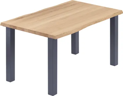 Produktbild von LAMO Manufaktur Esstisch Küchentisch Schreibtisch Couchtisch aus Massivholz, mit Baumkante 140x60x76 cm (AxBxH), Classic, Natur / Anthrazit, LNB-01-A-002-7016Cl