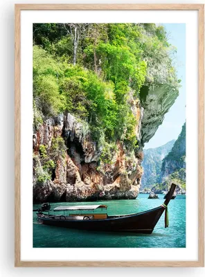 Produktbild von Gerahmtes Poster - Rahmen in heller Eiche - Boot Klippen Natur Felsen - 50x70 cm - Wand Bild - Wanddeko - Wandbilder - Wandposter - Bilderrahmen - Bilder - Kunstdruck - Wandbild - P2NPA50x70-2787