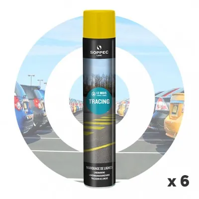 Produktbild von 6x Tracing Linienmarkierspray 750ml Straßenmarkierung Parkplatzmarkierung Soppec Gelb