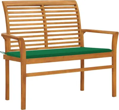 Produktbild von Gartenbank mit Grüner Auflage 112 cm Massivholz Teak