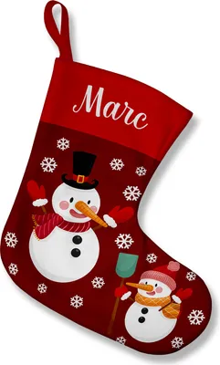 Produktbild von Strumpf für Weihnachten Personalisiert mit Namen für Kinder 2 in 1: Custom Weihnachtsdeko Weihnachtsstrumpf Socke und Kissen mit Füllung 30 x 30 x 20 cm Motiv Schneemann [156]