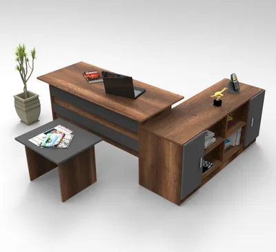 Produktbild von Skye Decor, Vo10-Ba, sada kancelářského nábytku, ořech, 100 % MELAMÍNOVÁ DESKA, 140 x 60 x 73,8 cm