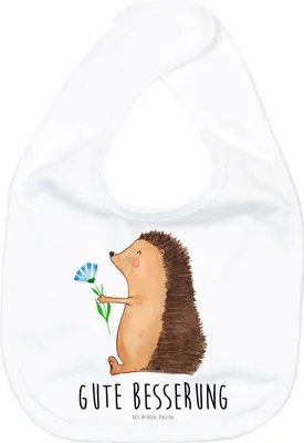 Produktbild von Mr. & Mrs. Panda Lätzchen Igel Blumen - Weiß - Geschenk, krank, Krankenhaus, Schlabberlatz, Babylätzchen, Für Babys, Sabberlätzchen, Besuch, Gute Besserung, Krankheit