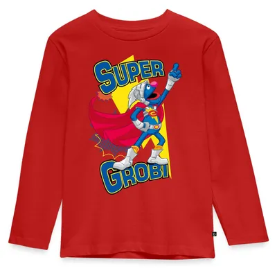 Produktbild von Spreadshirt Sesamstraße Grobi Supergrobi Superheld Kinder Premium Langarmshirt, 134/140 (8 Jahre), Rot