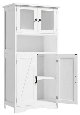 Produktbild von Badezimmer-Schrank – Freistehender Aufbewahrungsschrank mit vier Türen und verstellbaren Einlegeböden – Platzsparend