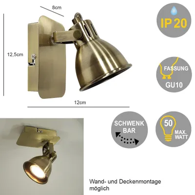 Produktbild von Deckenstrahler Spotlampe Letora 1-flammig altmessing Wandleuchte Deckenleuchte
