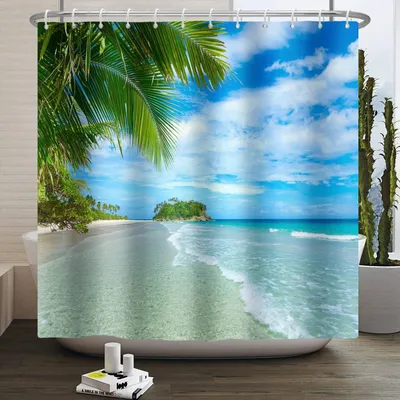 Image de Rideau de douche tropical, 180 x 180 cm, sur le thème de l'océan