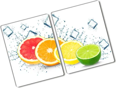 Produktbild von Tulup Glas Herdabdeckplatte - 2x40x52 cm - Glaskeramikkochfeld-Abdeckung Spritzschutz Glasabdeckplatte Kochplattenabdeckung und Schneidebrett - Zweiteilig - Essen & Getränke - Zitrusfrüchte - Mehrfarbig