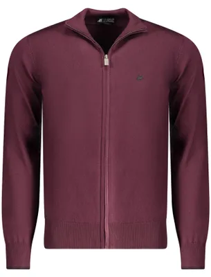Produktbild von Stylischer roter Herren-Cardigan mit Reißverschluss und Stickerei