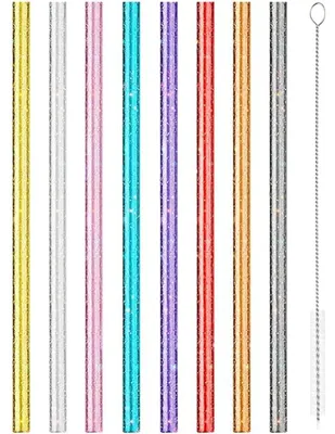 Produktbild von Wiederverwendbare Glitzerstrohhalme - 8 Stück mit Reinigungsbürste - Für Gläser Becher und Trinkbecher - 30 cm Länge bunt